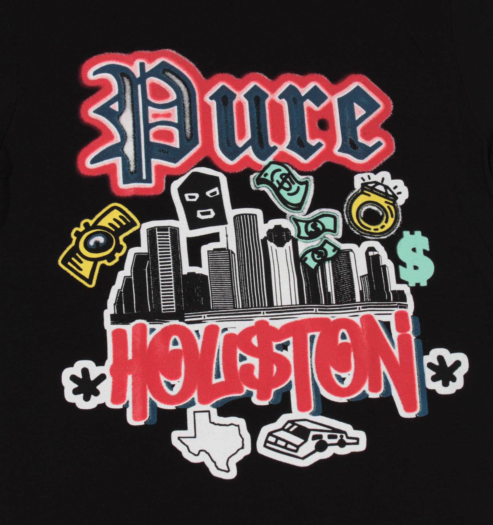 Pure Houston Spray Paint Skyline Tee in black – view 2 of 3