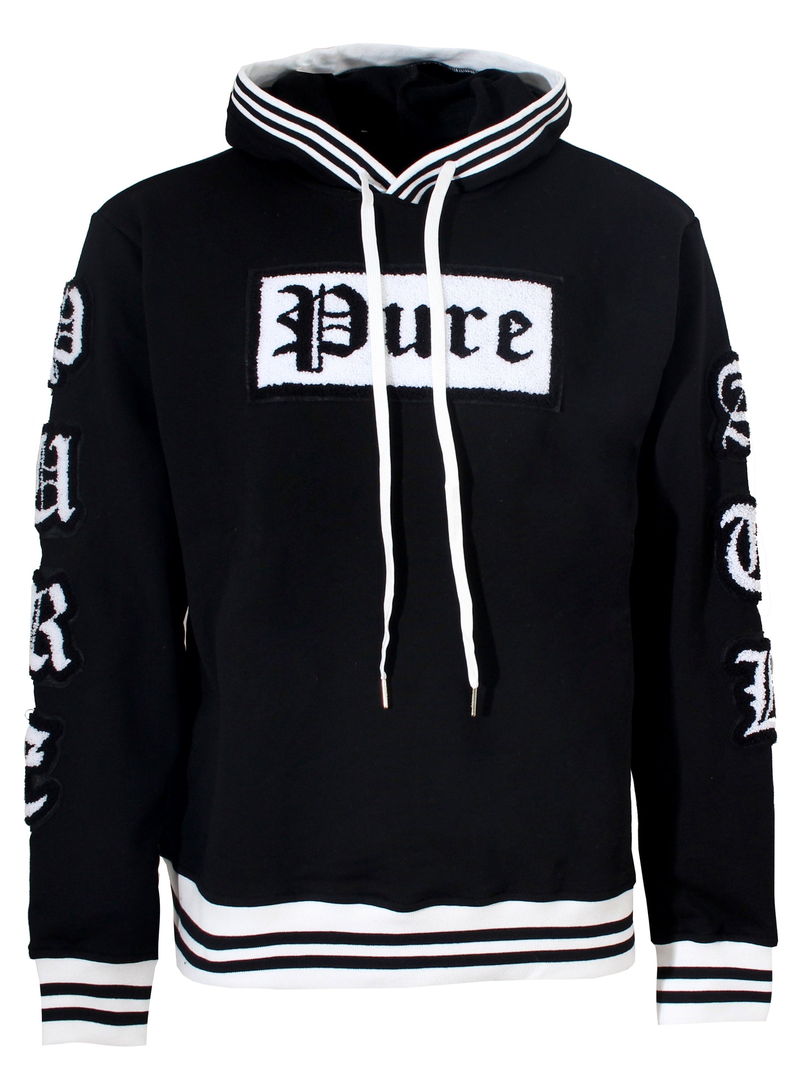 Pure Varsity Block Long Sleeve Hoodie in black and white – view 1 of 9