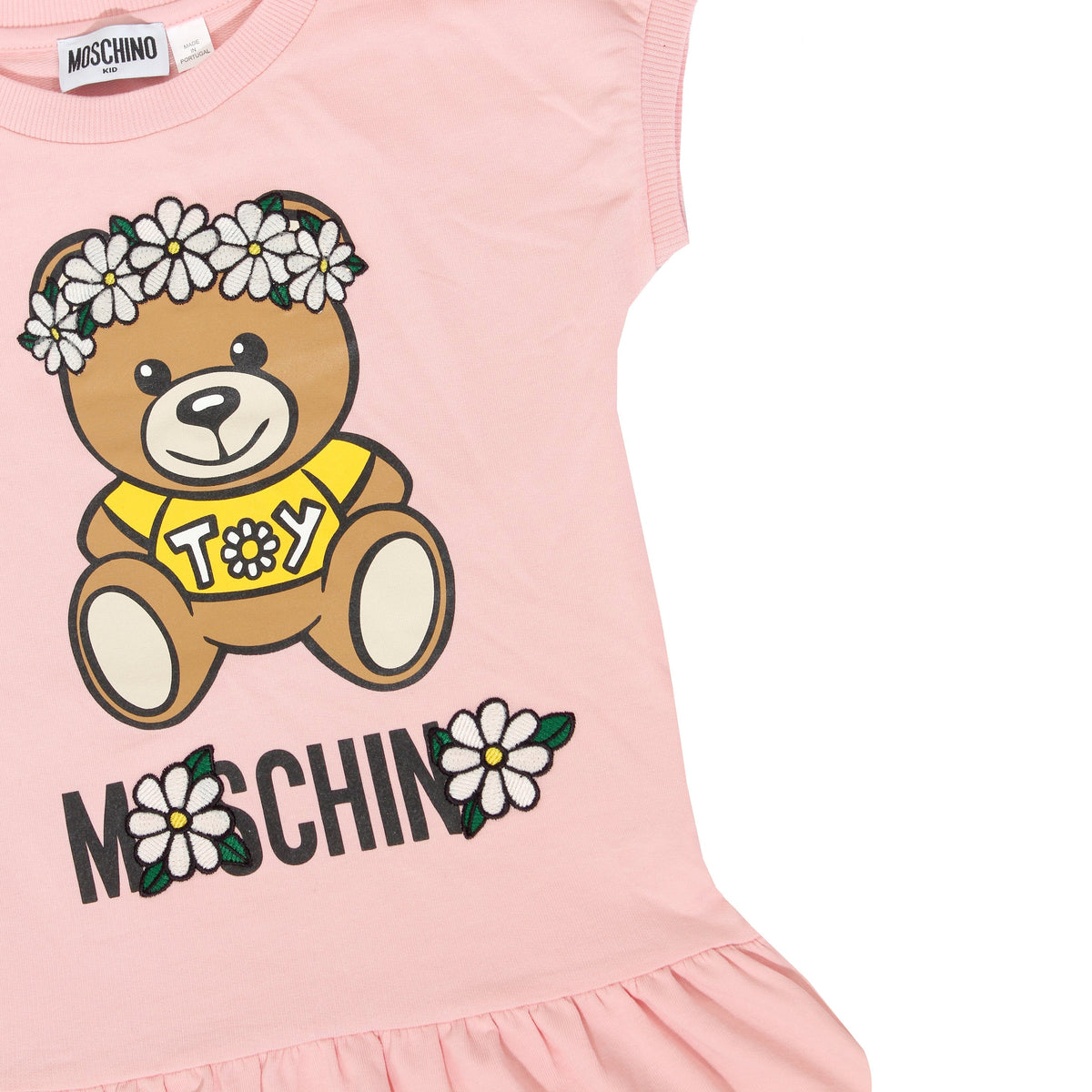 Girls Short Sleeve Dress with Flower Bear Print