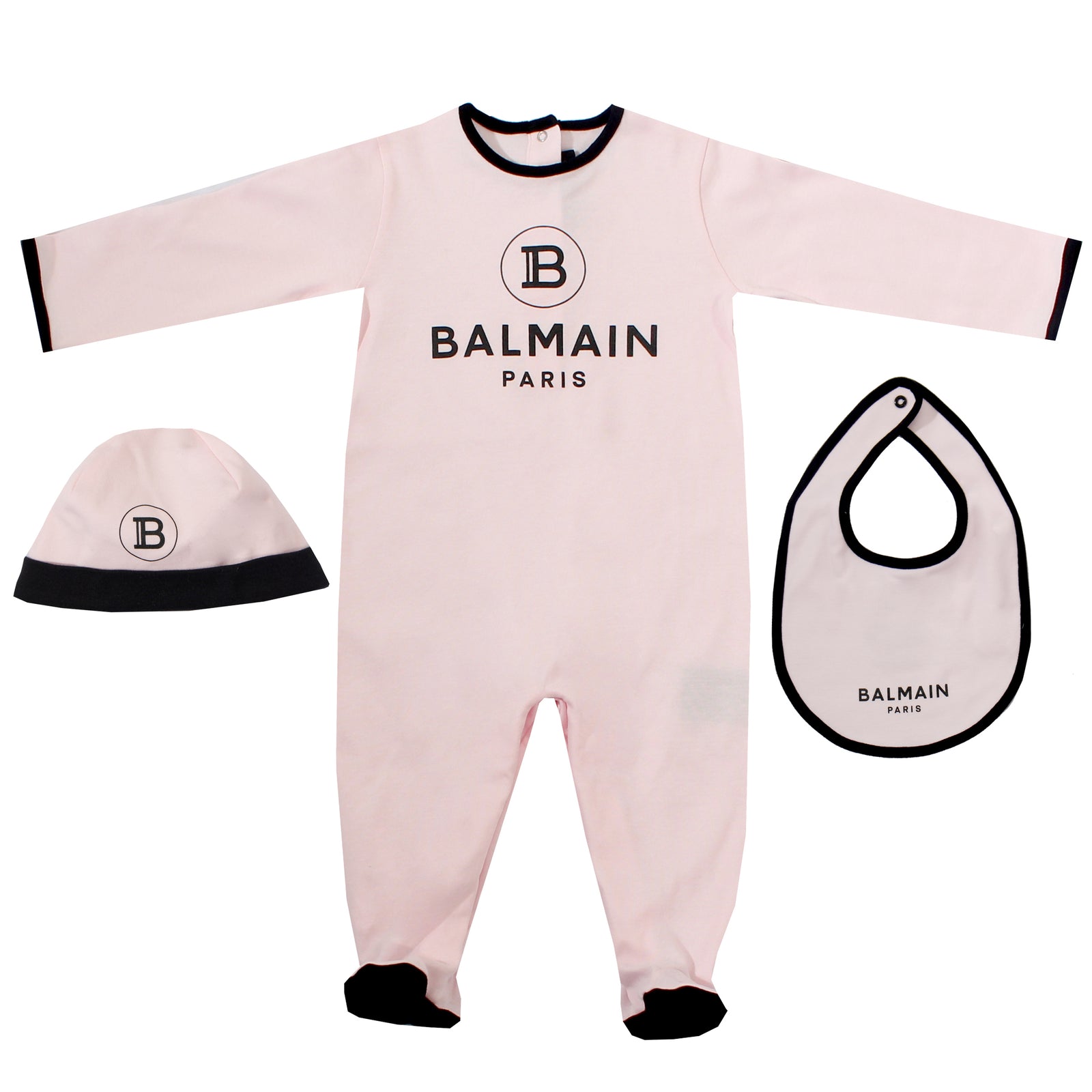 Balmain Baby 3-Piece Footie, Bib and Hat Set in pink – view 1 of 5