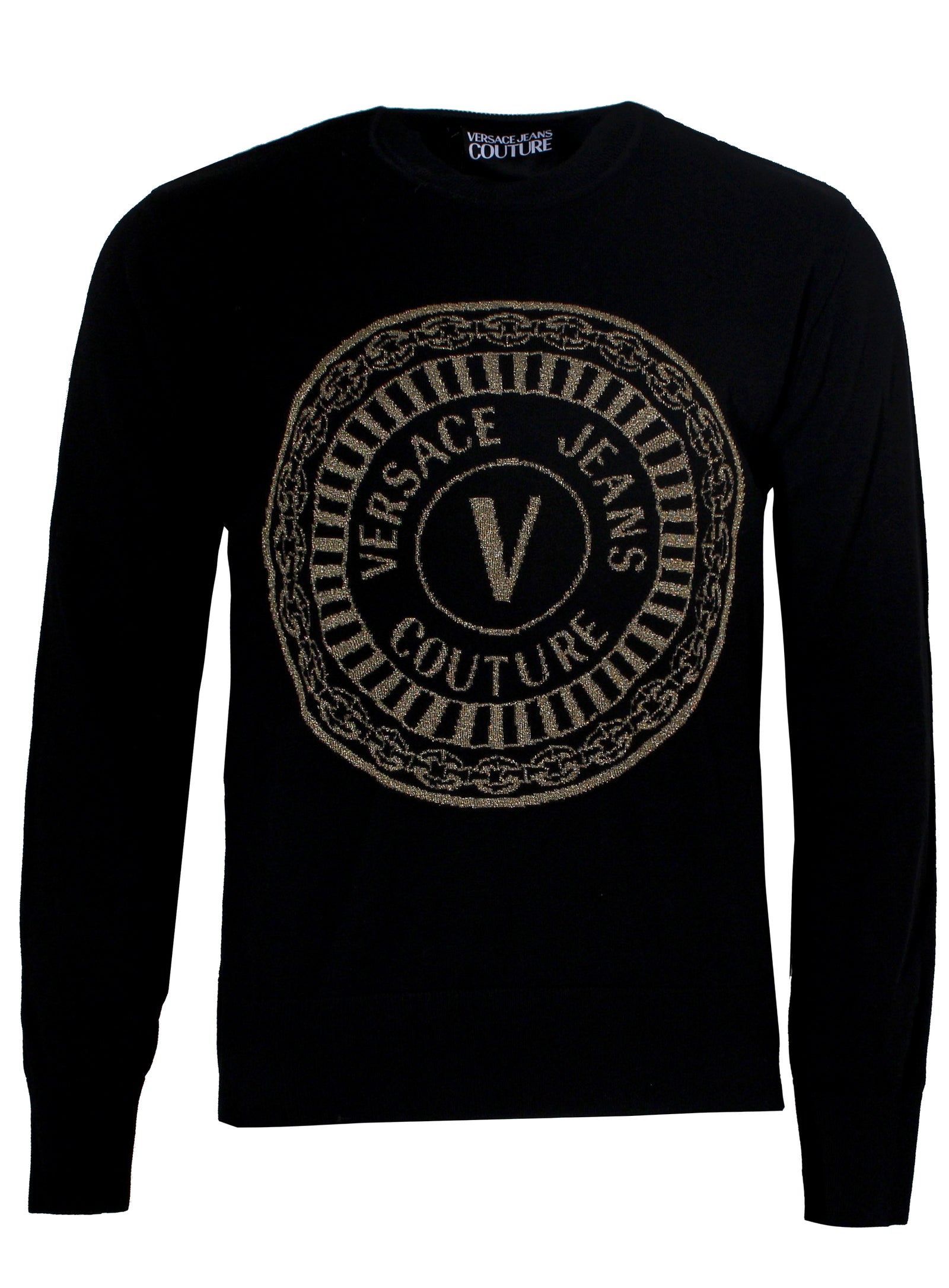 Versace Jeans Couture Round Gold Logo Sweater in black – view 1 of 2