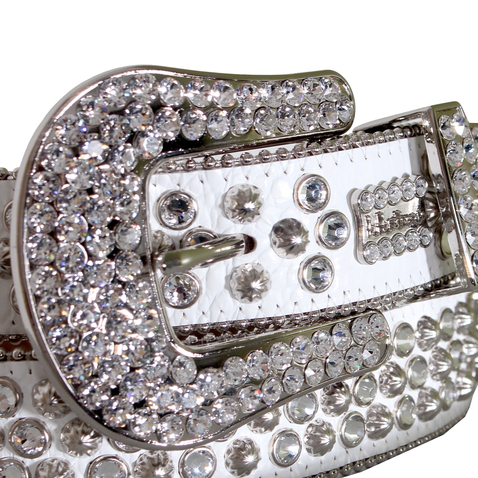 B.B. Simon White and Silver Leather Belt in white/silver – view 2 of 2