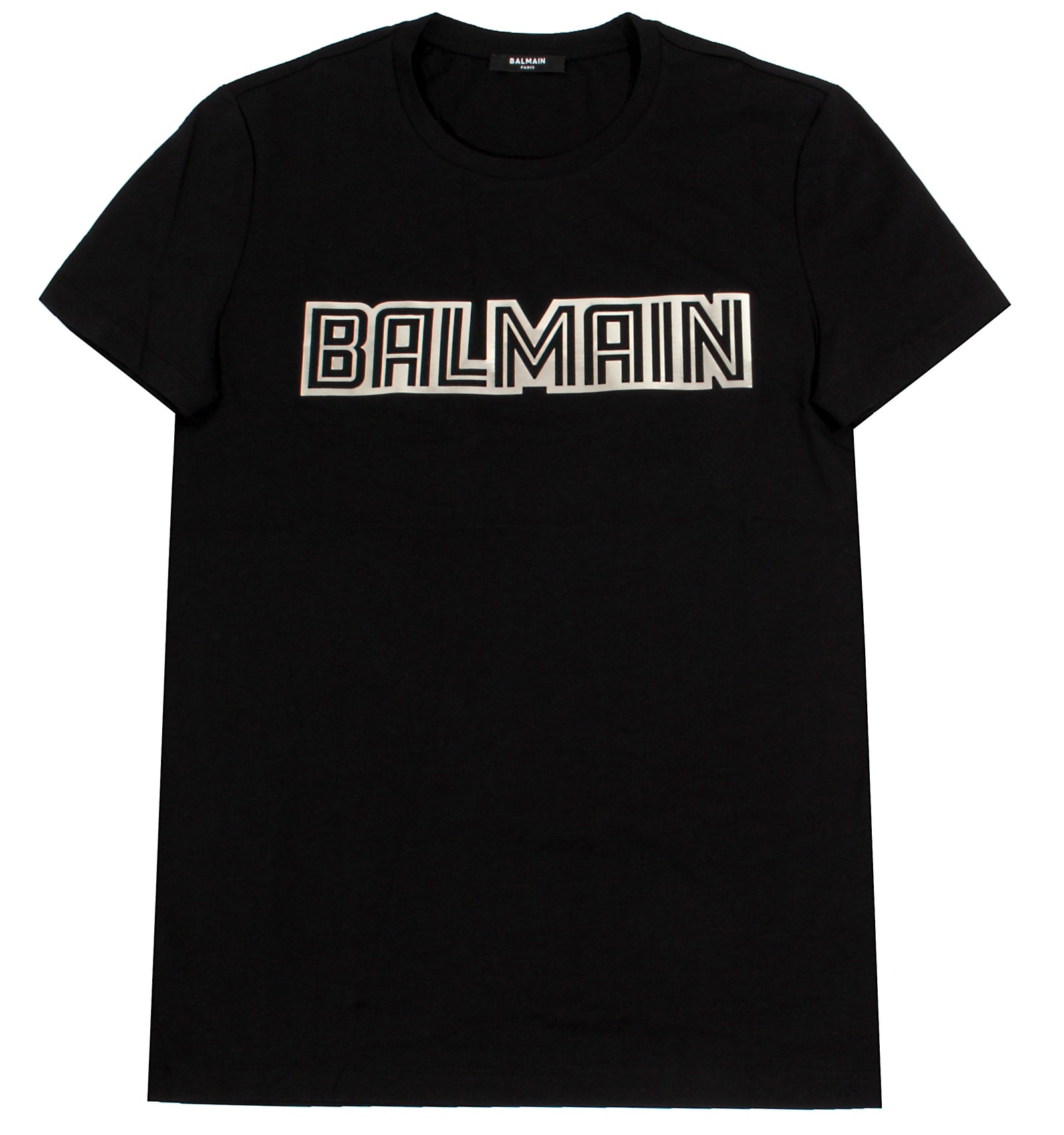 Metallic Balmain Embossed T-Shirt in black and silver – view 1 of 3