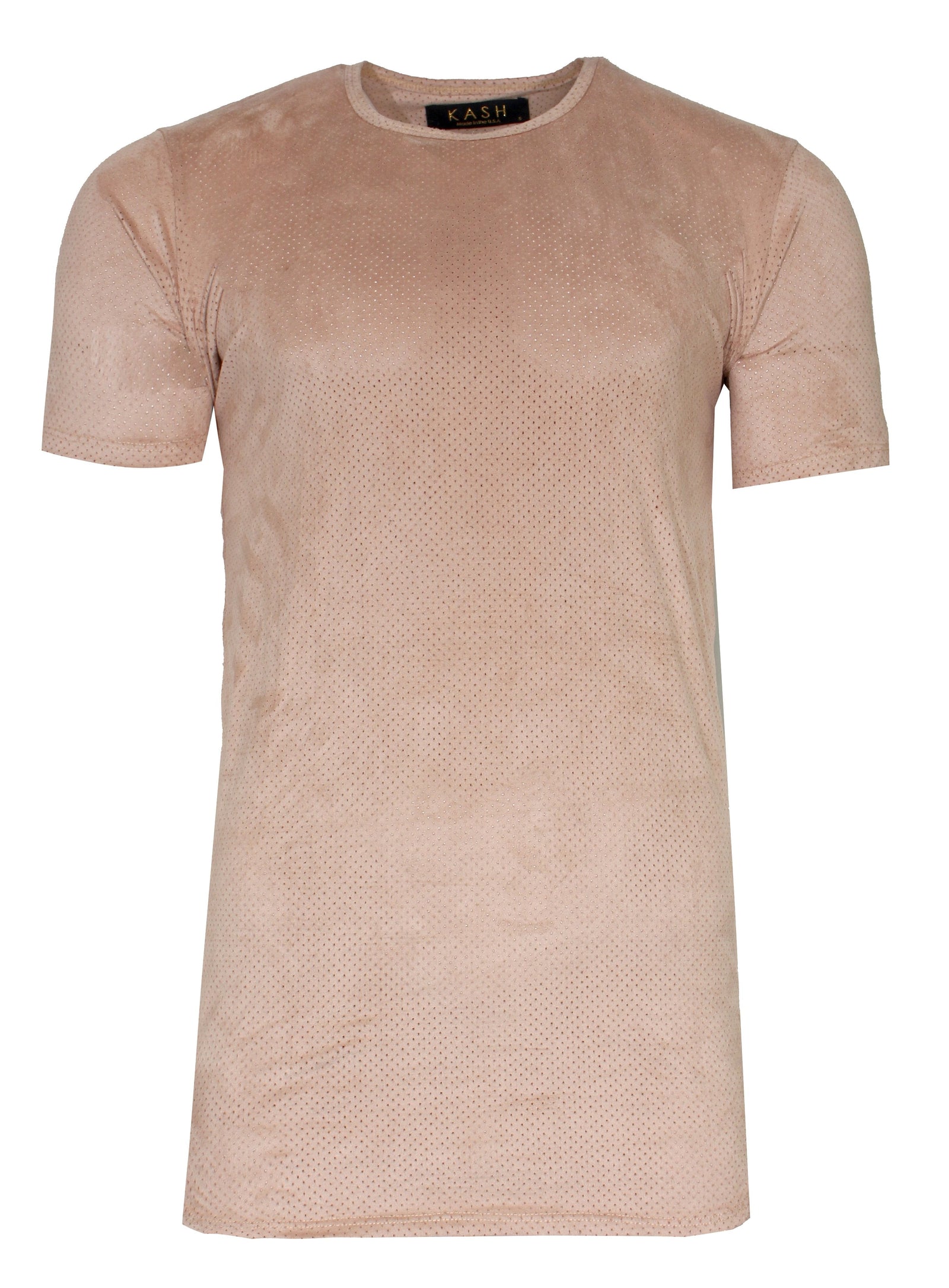Kash Extended Suede Perforated Tee in tan – view 1 of 2