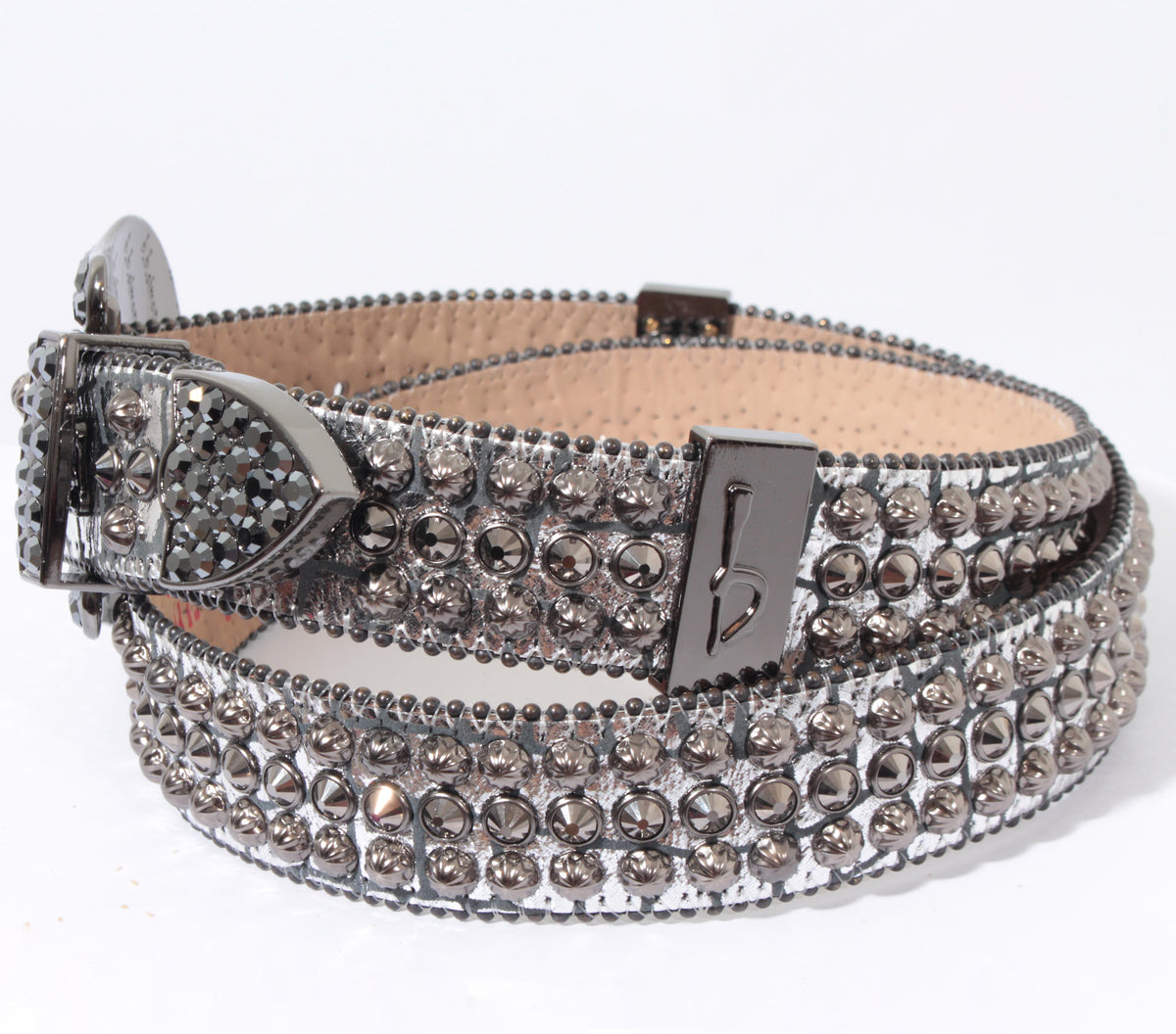 Silver metallic B.B. Simon belt with hematite