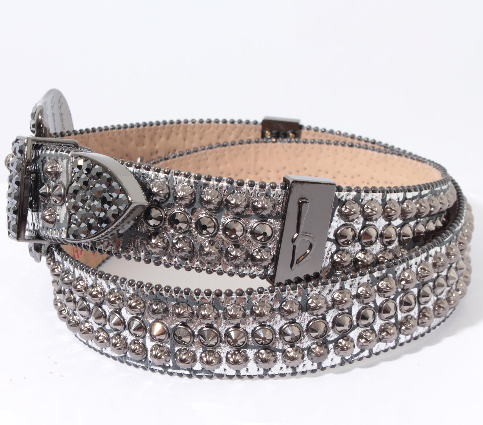 Silver metallic B.B. Simon belt with hematite