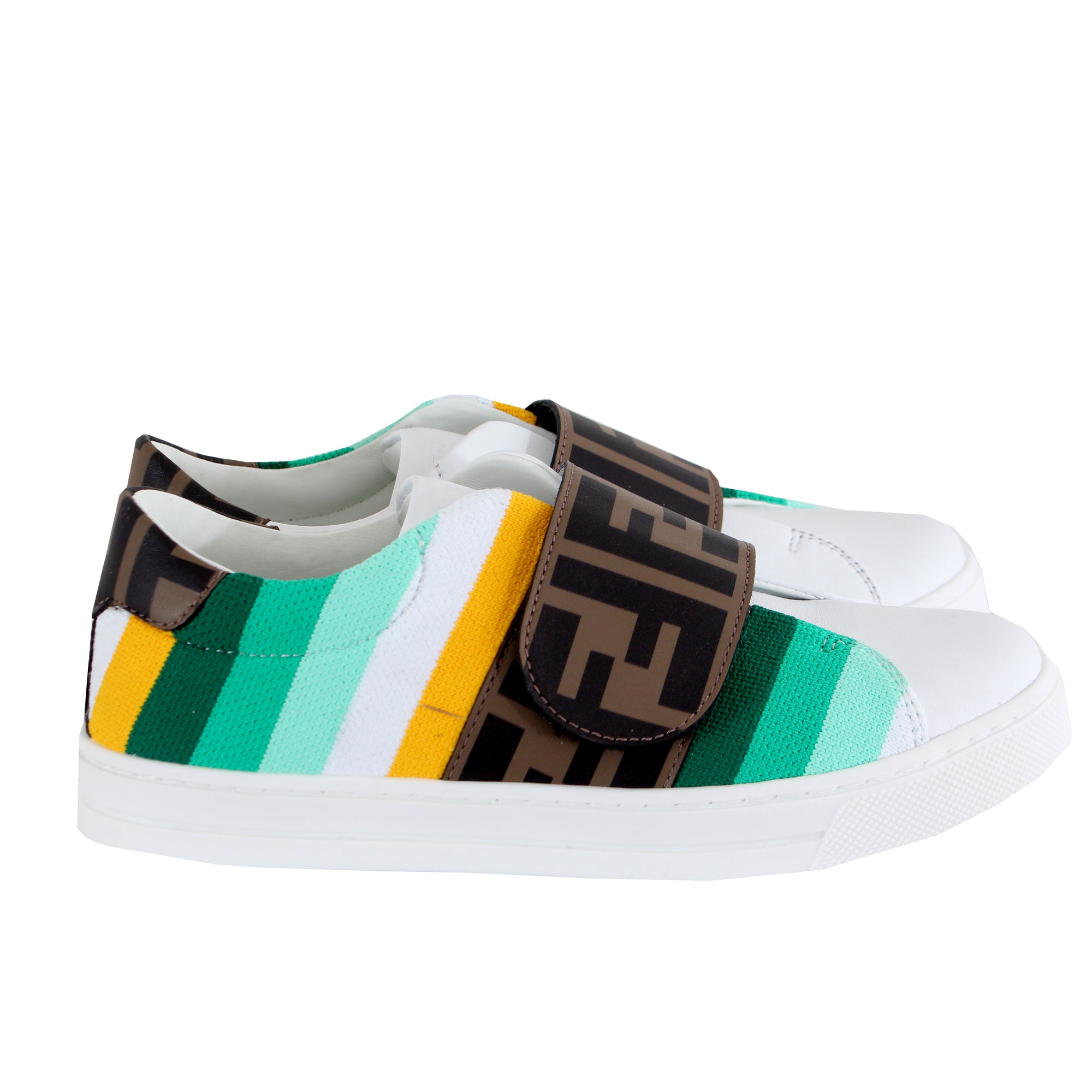 Striped Sneakers With Logo Velcro - White