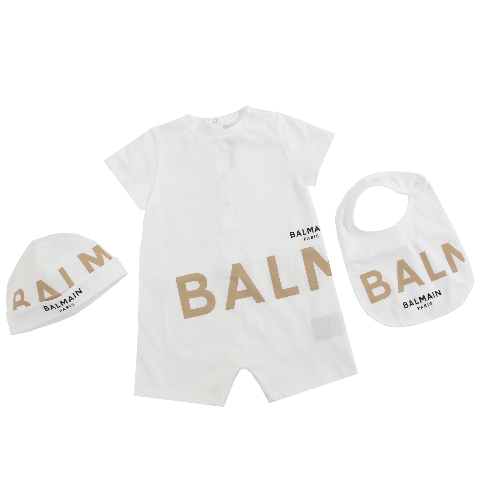 Balmain Paris Short Sleeve Romper Set in white