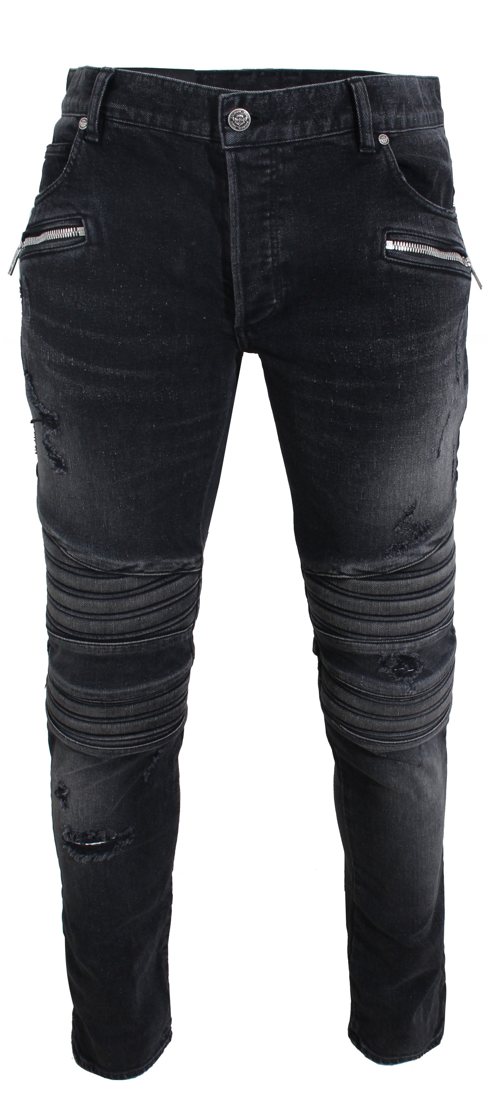 Balmain B Embossed Ribbed Slim Jeans in black – view 1 of 4