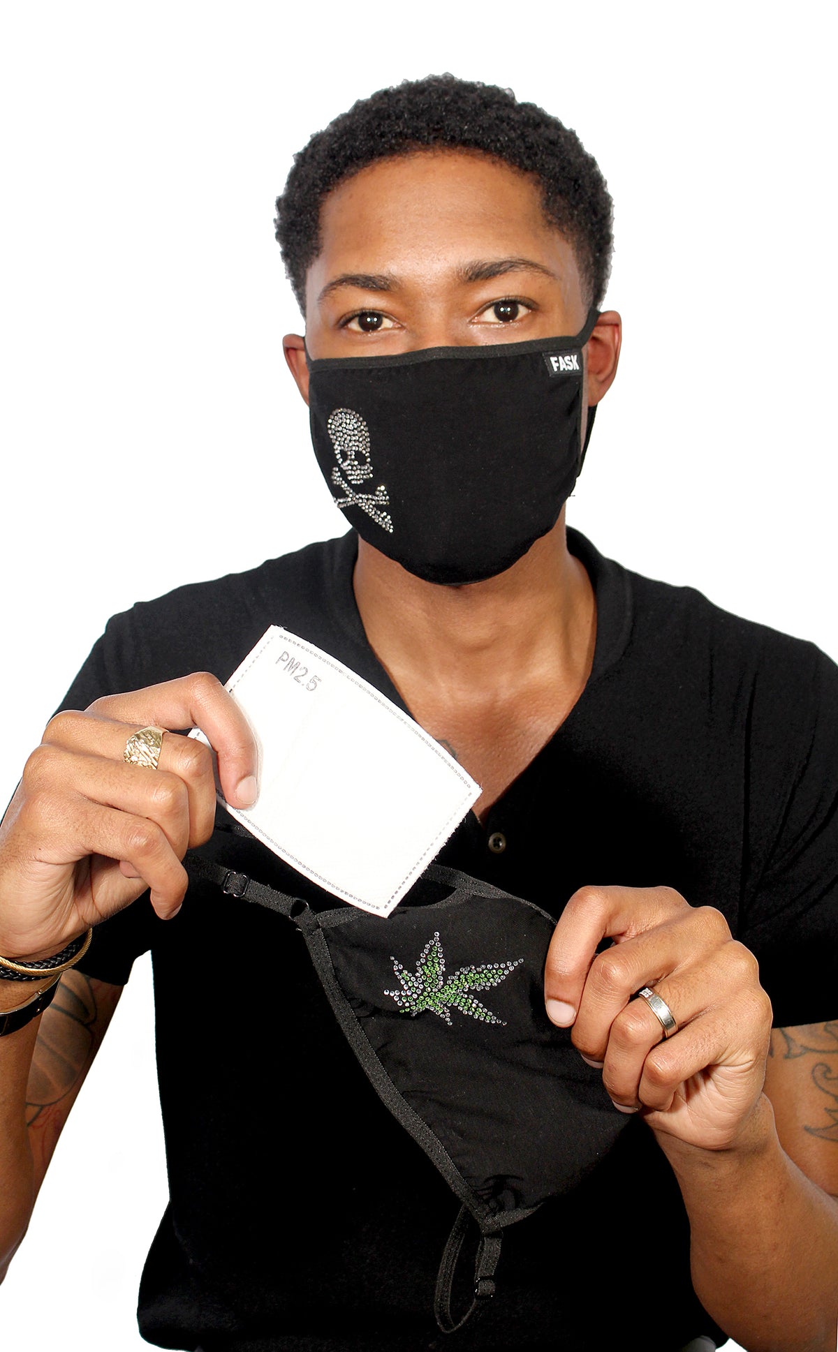 FASK Skull Cotton 2.0 Stoned Mask with Interchangeable Filter and Adjustable Size Strap-Black
