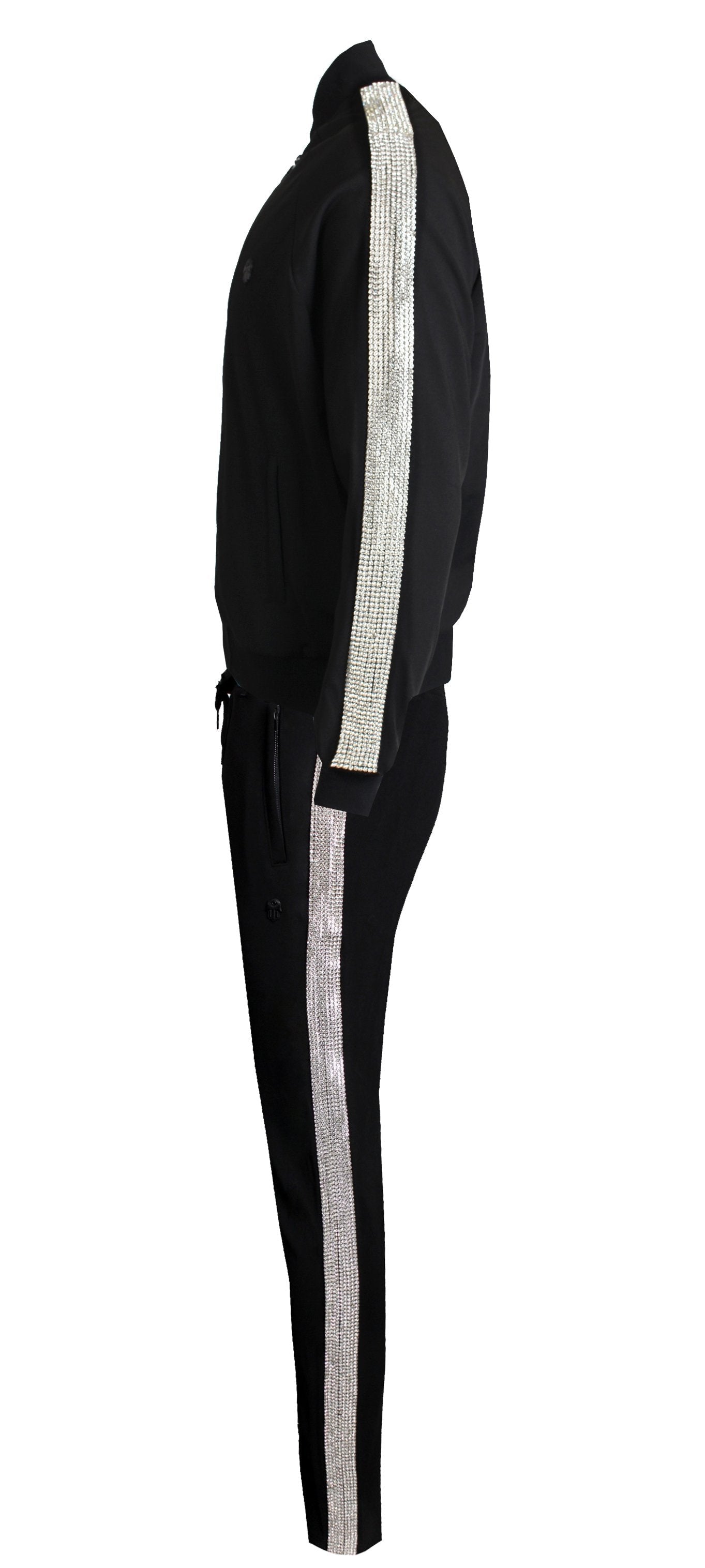 Men's Shine Collection Pants with Side Diamonds-Black