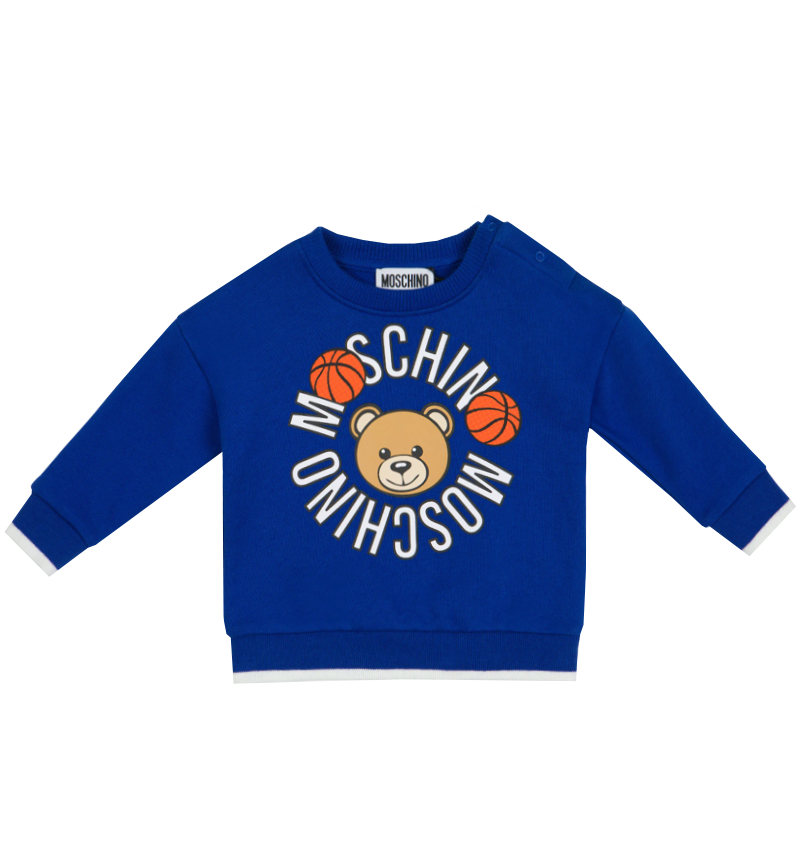 BABY BOY SWEATSHIRT WITH CIRCLED TXT BASKETBALL BEAR-BLUE