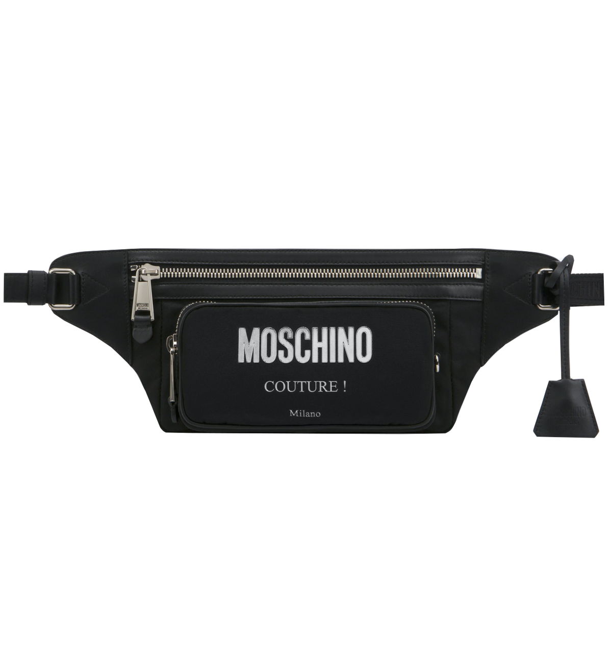 MOSCHINO LAMINATED LOGO WAIST BAG - BLACK