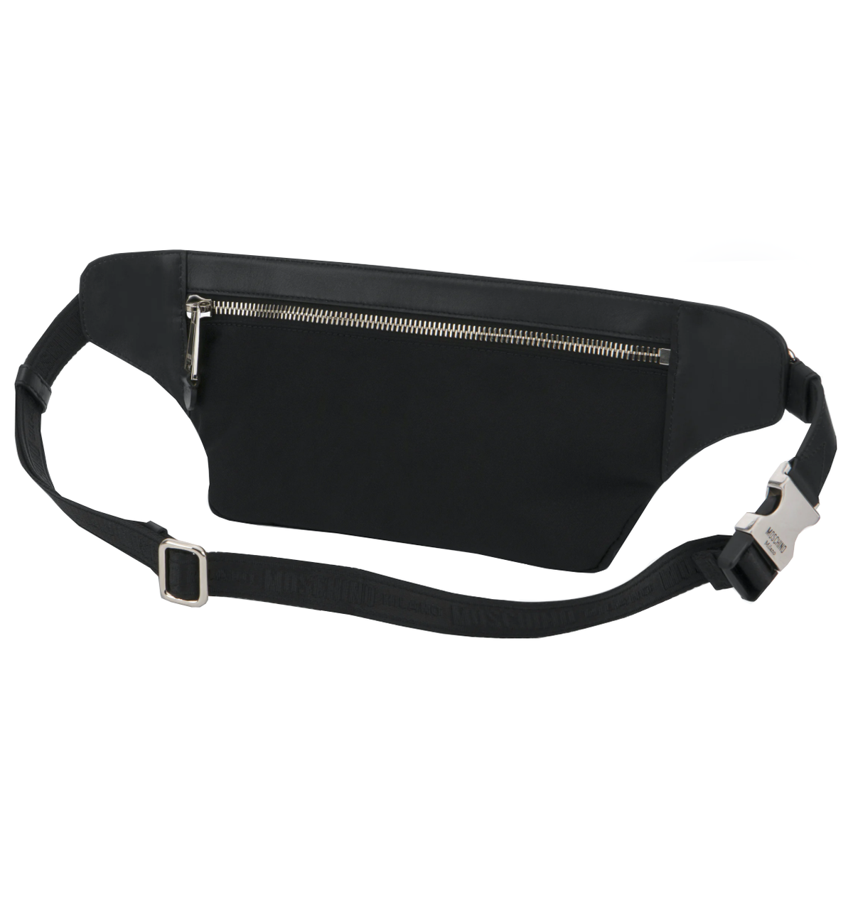 MOSCHINO LAMINATED LOGO WAIST BAG - BLACK