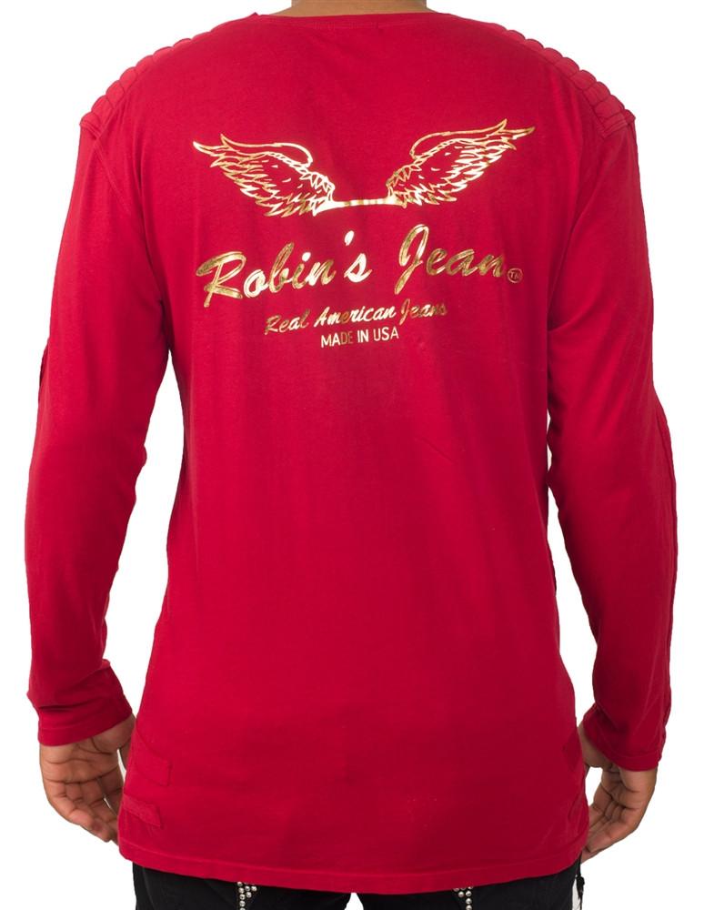 Robin's Jean Long Sleeve Wing Bar Tee in red – view 1 of 3