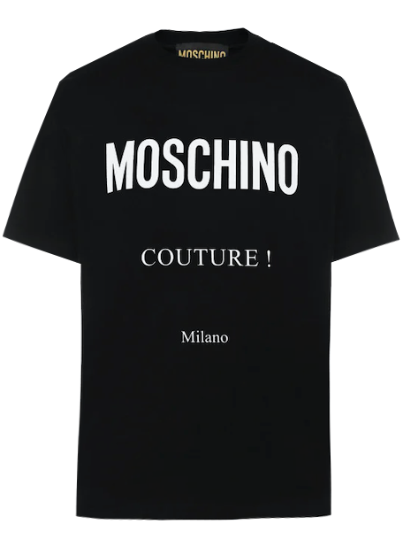 COTTON T-SHIRT WITH MOSCHINO COUTURE PRINT - BLACK