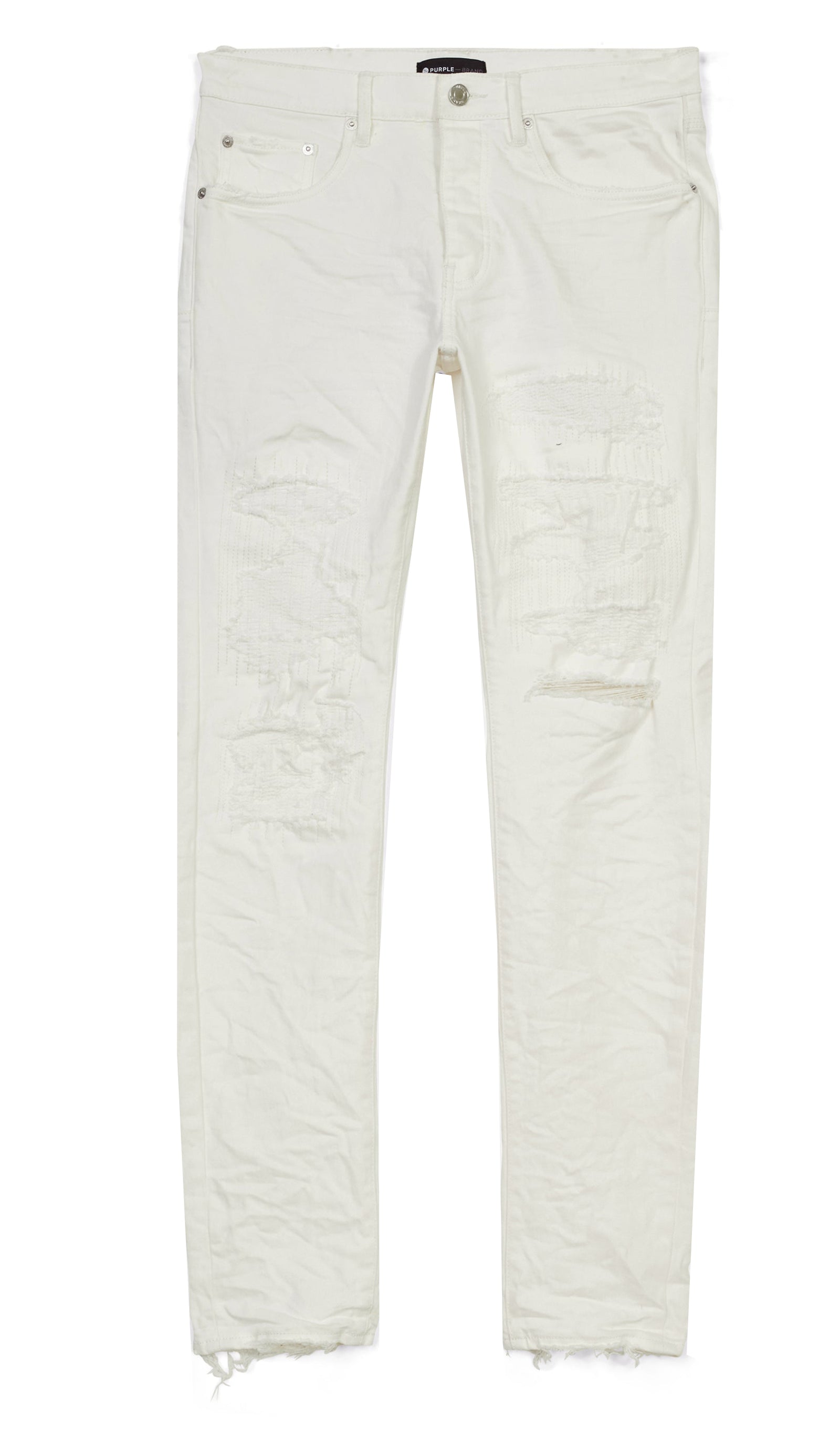 Purple Brand Four Pocket Destroy Jeans with Silicone Outline in White – view 1 of 2
