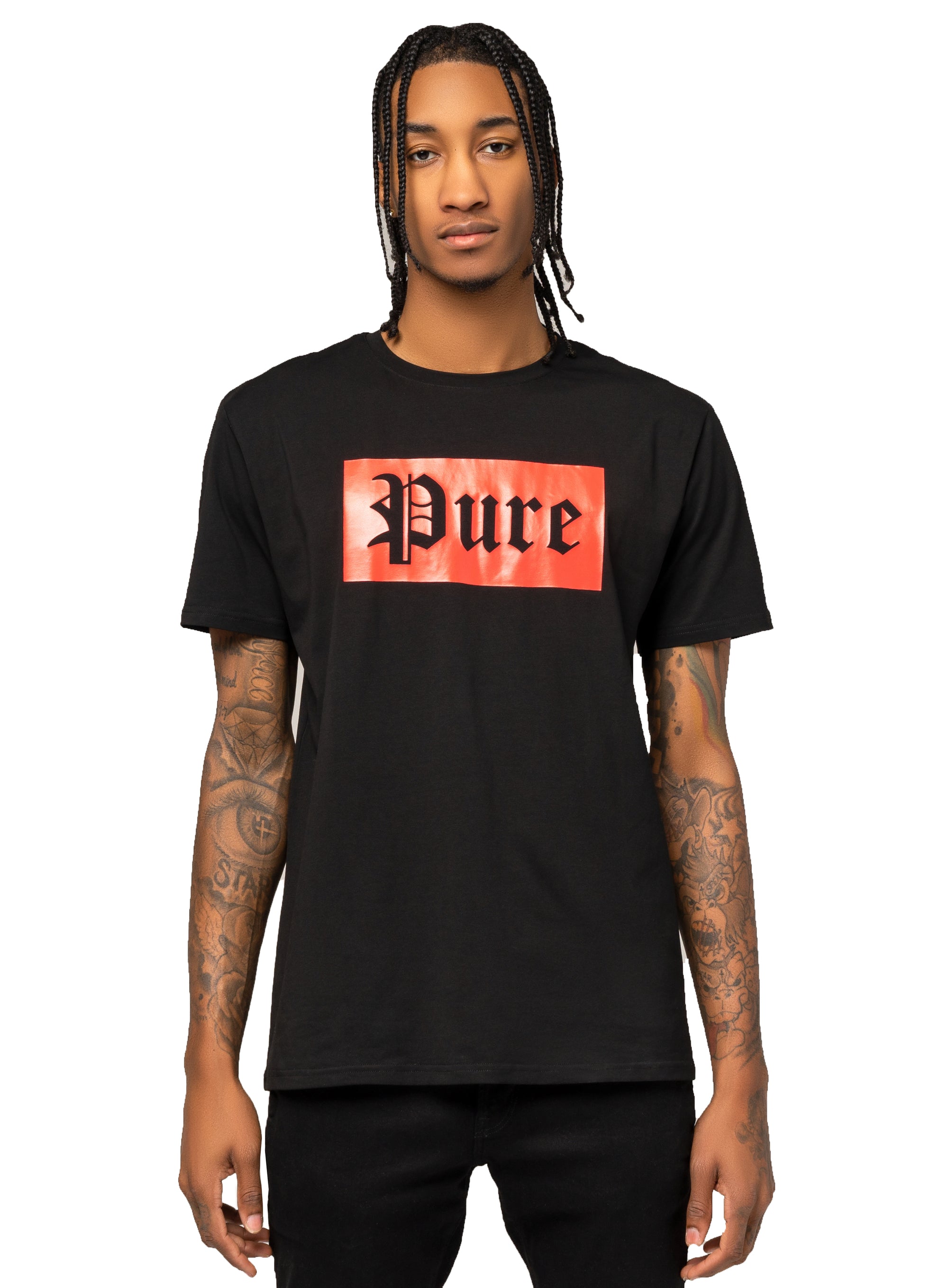 Stretch Pure Tee Black with Red Block Logo