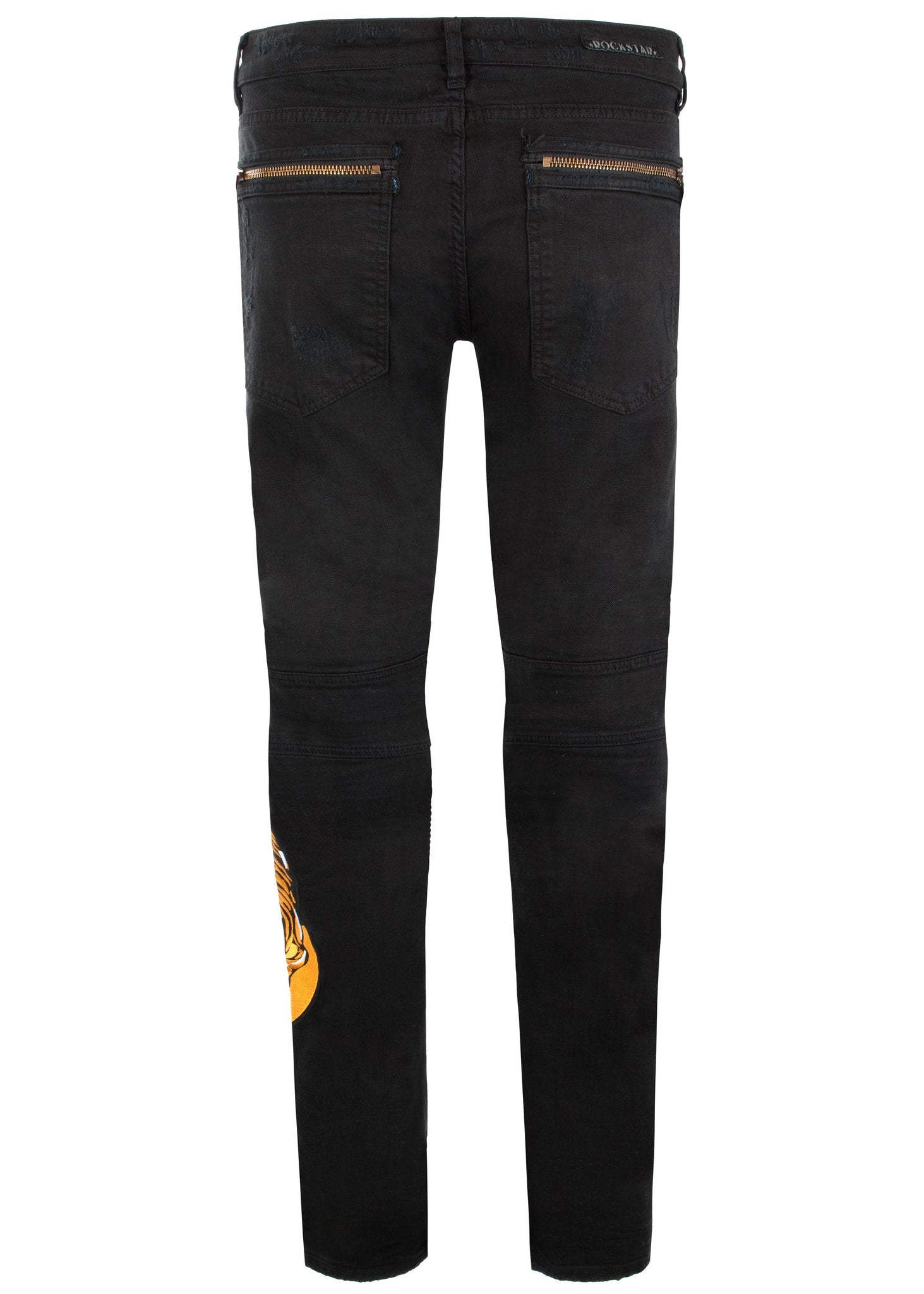 Rockstar Nakos jeans in vintage black with tiger-sun patch — alternate view 5