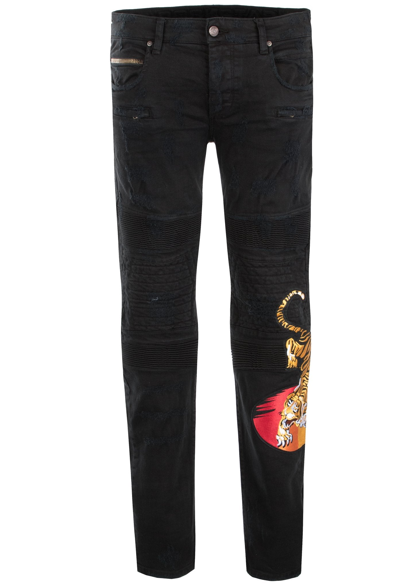 Rockstar Nakos jeans in vintage black with tiger-sun patch — alternate view 4