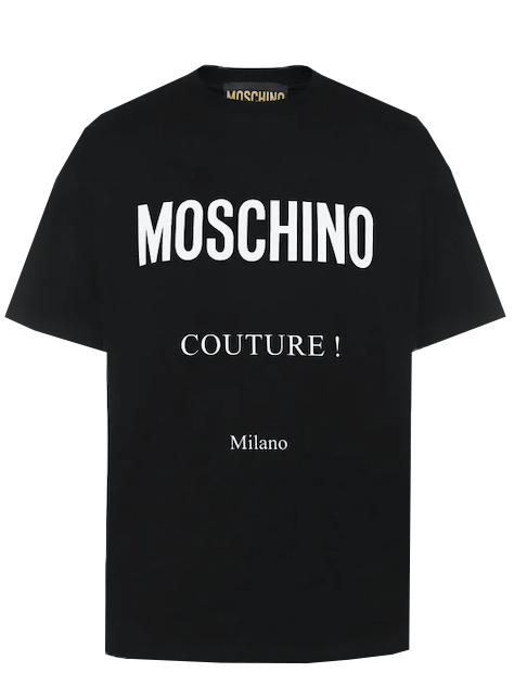 COTTON T-SHIRT WITH MOSCHINO COUTURE PRINT -  BLACK