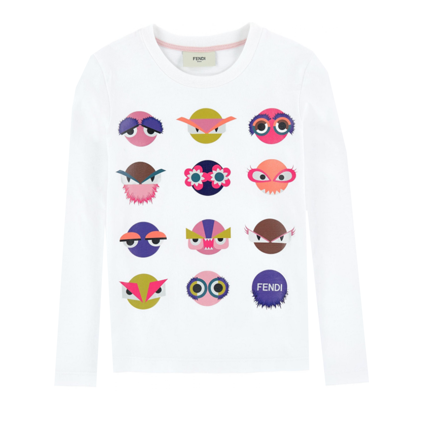 Fendi girls Monster Eye long sleeve shirt in white