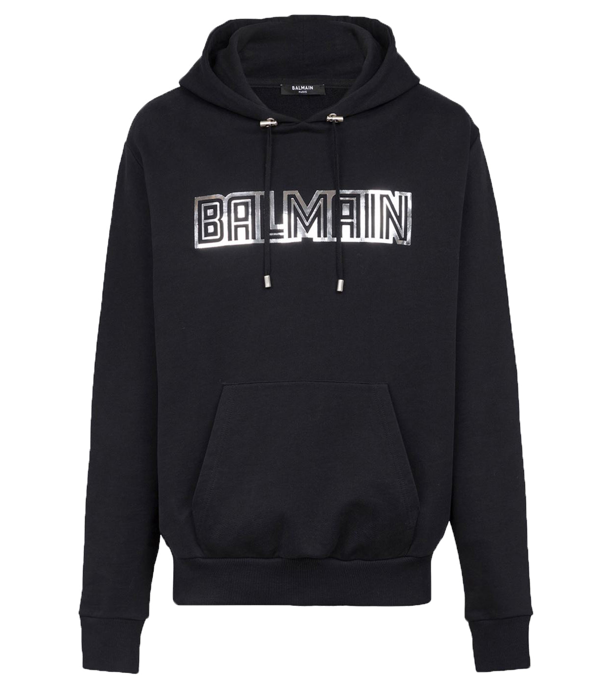 Balmain Silver Embossed Hoodie in black – view 1 of 3