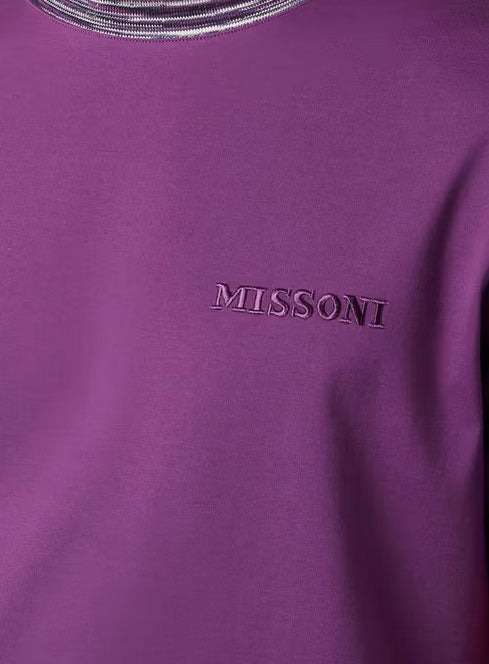 COTTON JERSEY TEE WITH SPACE DYED INSERT - VIOLET