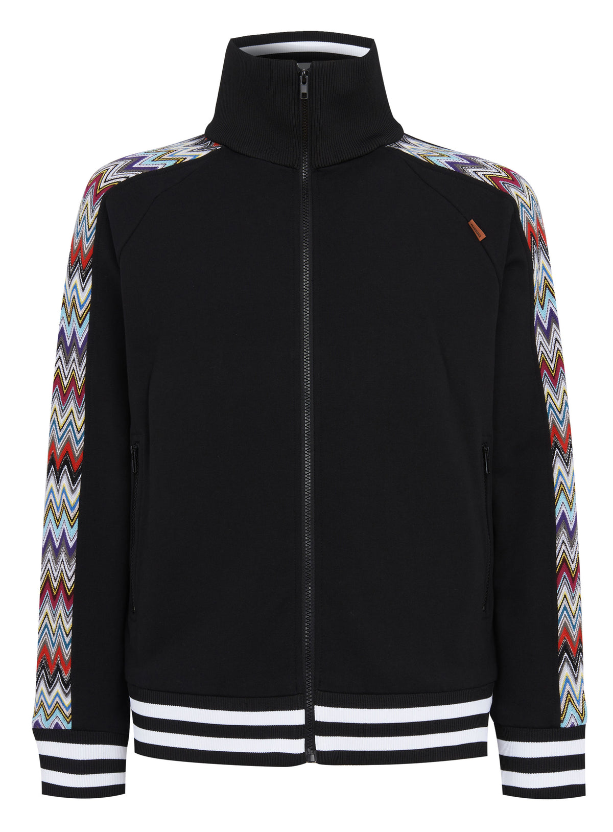 ROUND NECK ZIP UP JACKET - BLACK