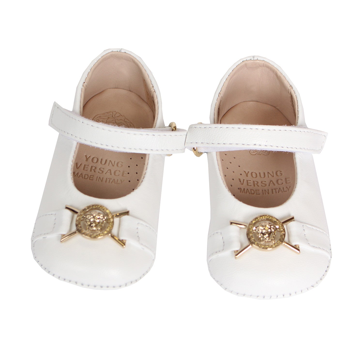 Young Versace Baby Girls Crib Shoes in white and gold – view 3 of 3