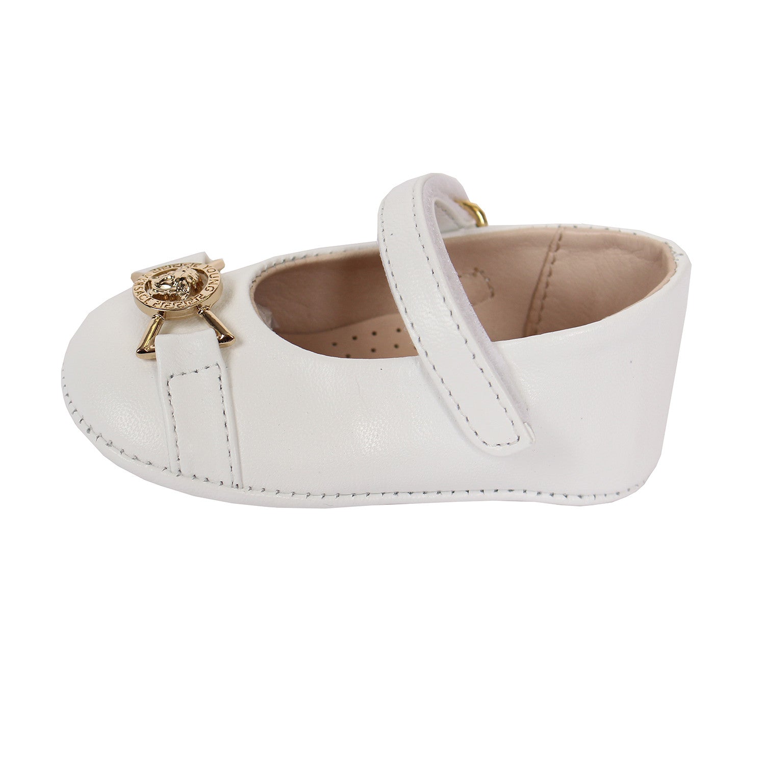 Young Versace Baby Girls Crib Shoes in white and gold – view 2 of 3