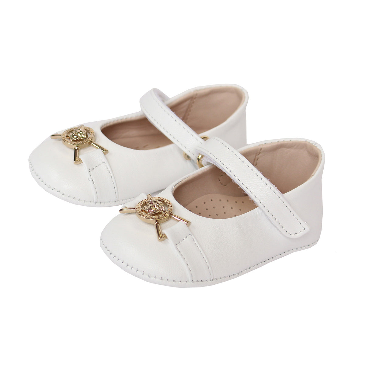 Baby Girls Crib Shoes-White and Gold