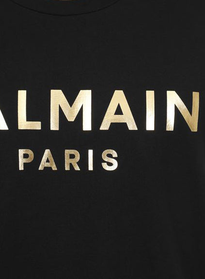 Balmain Gold Foil Print Tee - Black