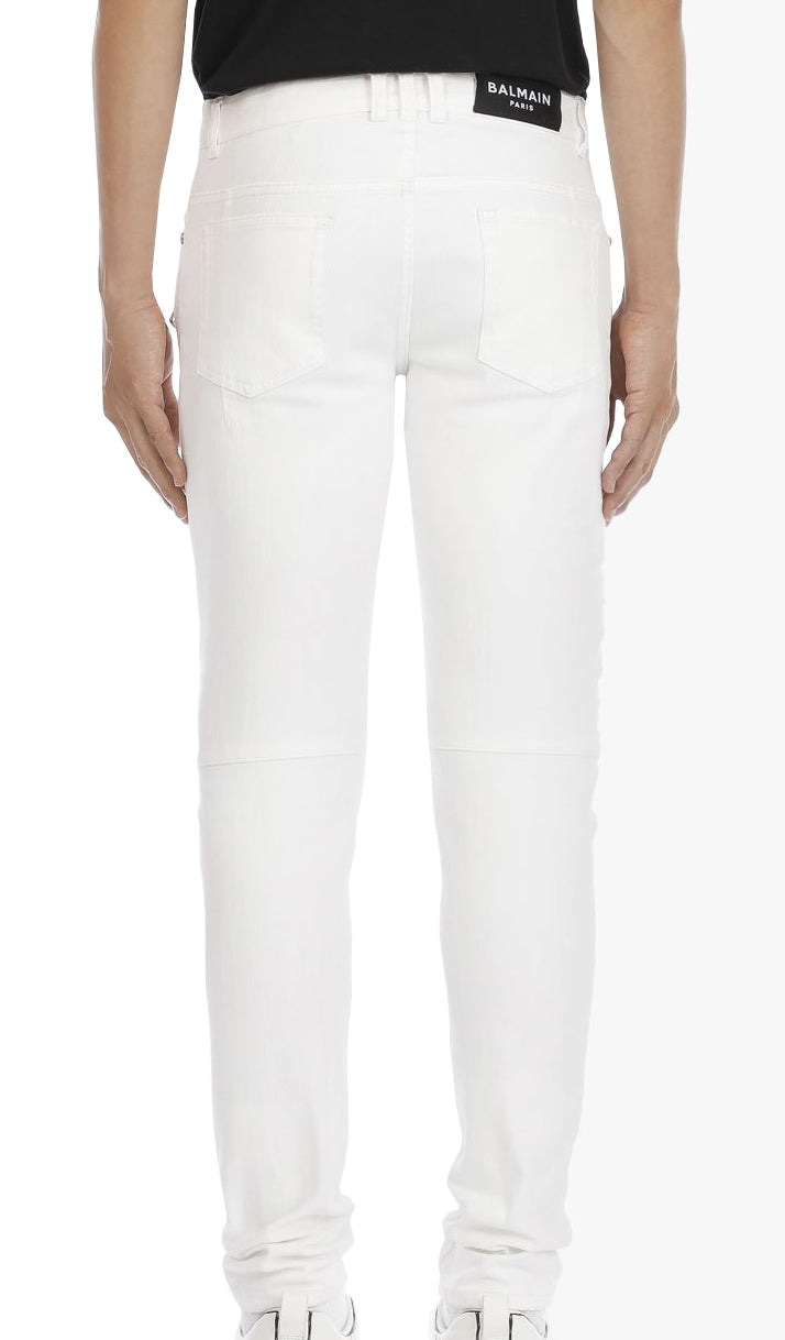 Ribbed Slim Jeans Double Stonewash - White