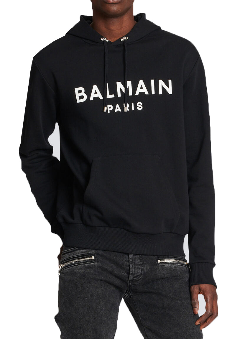 BALMAIN PRINTED HOODIE - NOIR/BLANC