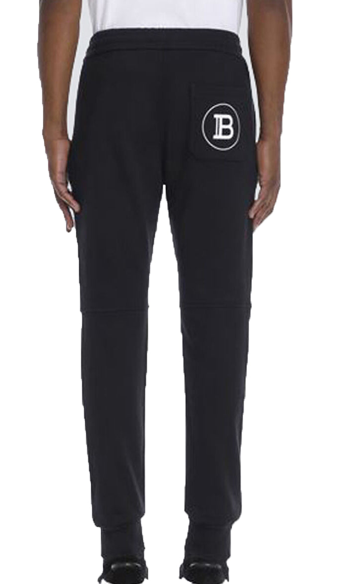 RIBBED BALMAIN PRINTED SWEATPANTS - NOIR/BLANC