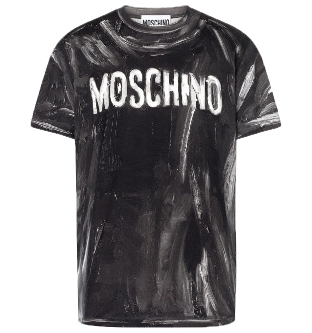 MOSCHINO PAINTED LOGO JERSEY T-SHIRT- BLACK