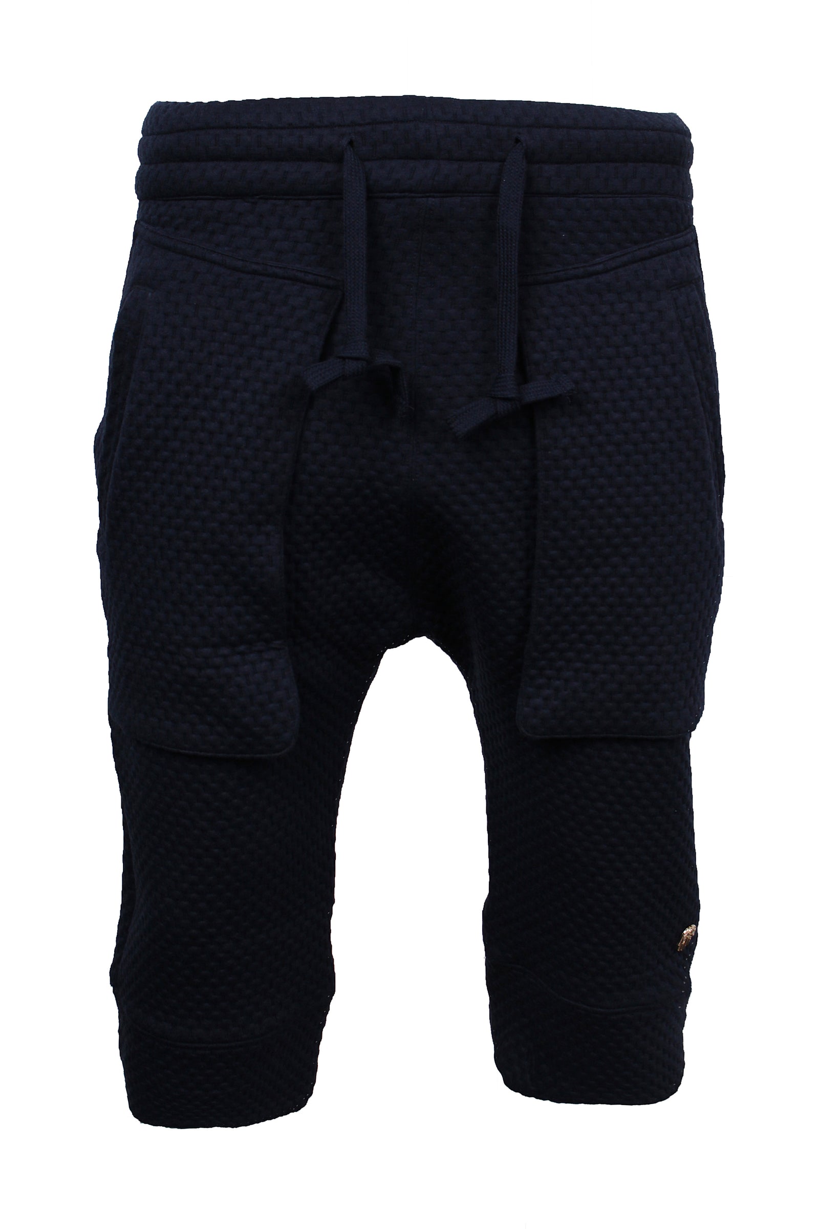 Kash Navy Textured Elongated Shorts in navy – view 1 of 5
