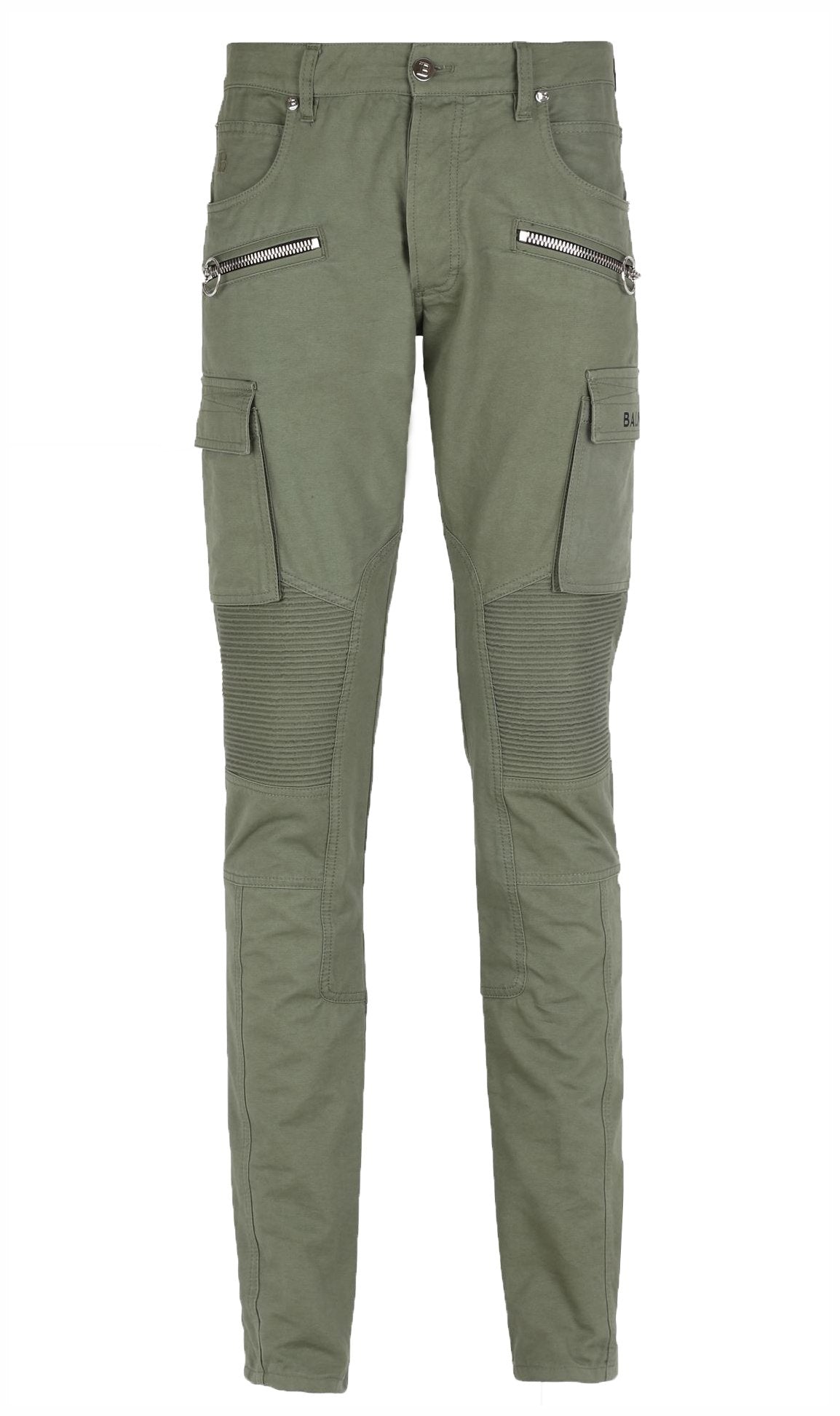 Balmain Ribbed Slim Cargo Denim Pants - Green