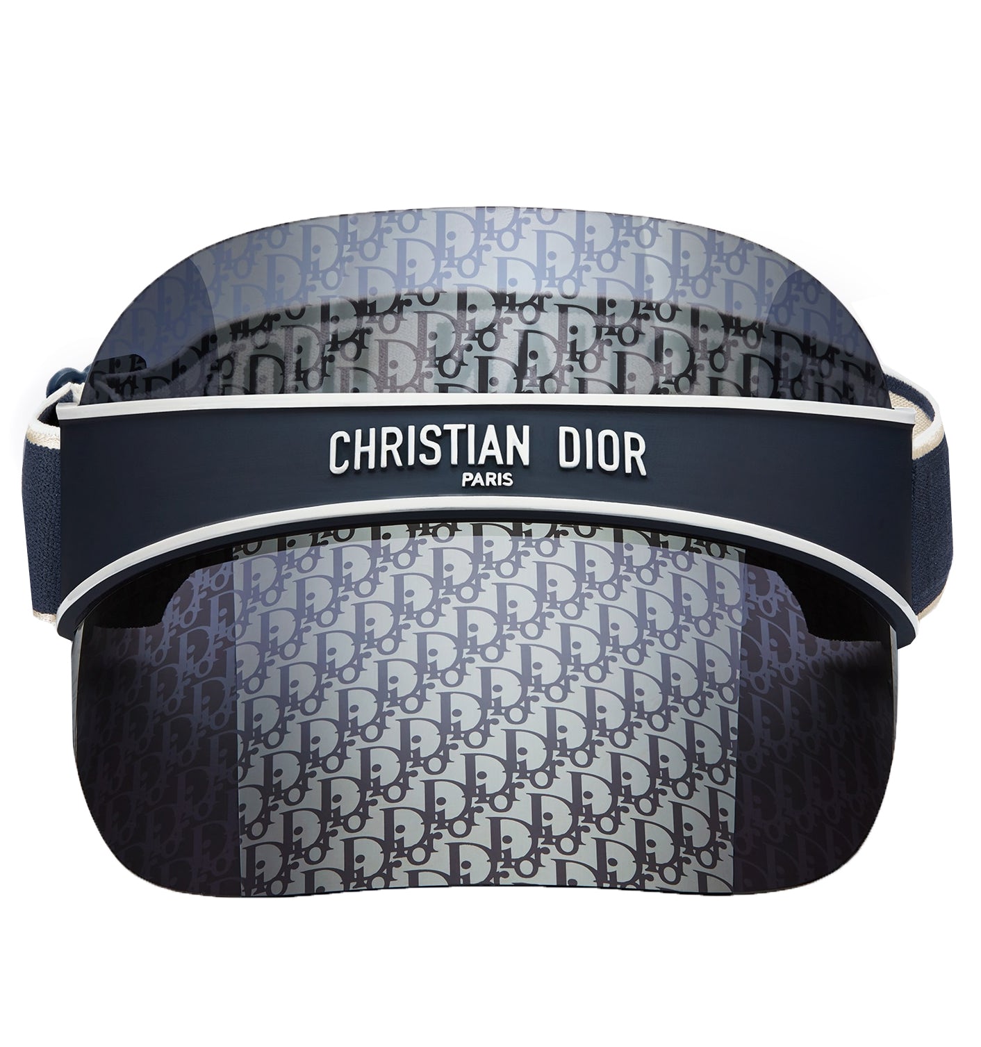 Navy blue jacquard stretch band with white 'CHRISTIAN DIOR' signature