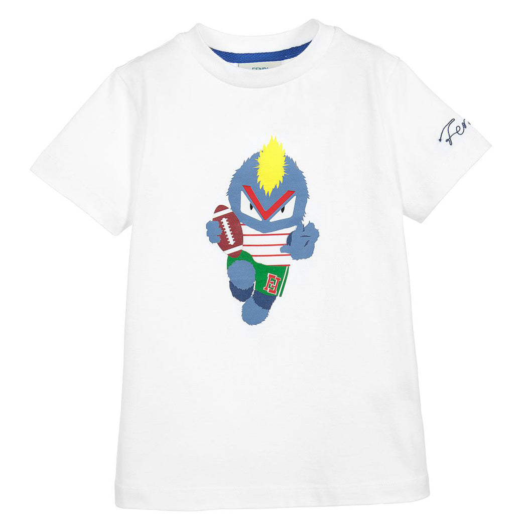 Fendi Boys Short Sleeve Bug-Kun Logo T-Shirt in white – view 1 of 2