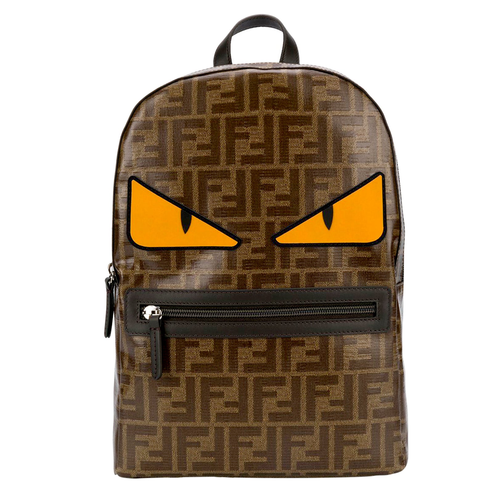 Fendi Allover Logo Print Backpack with Monster eyes in brown – view 1 of 2