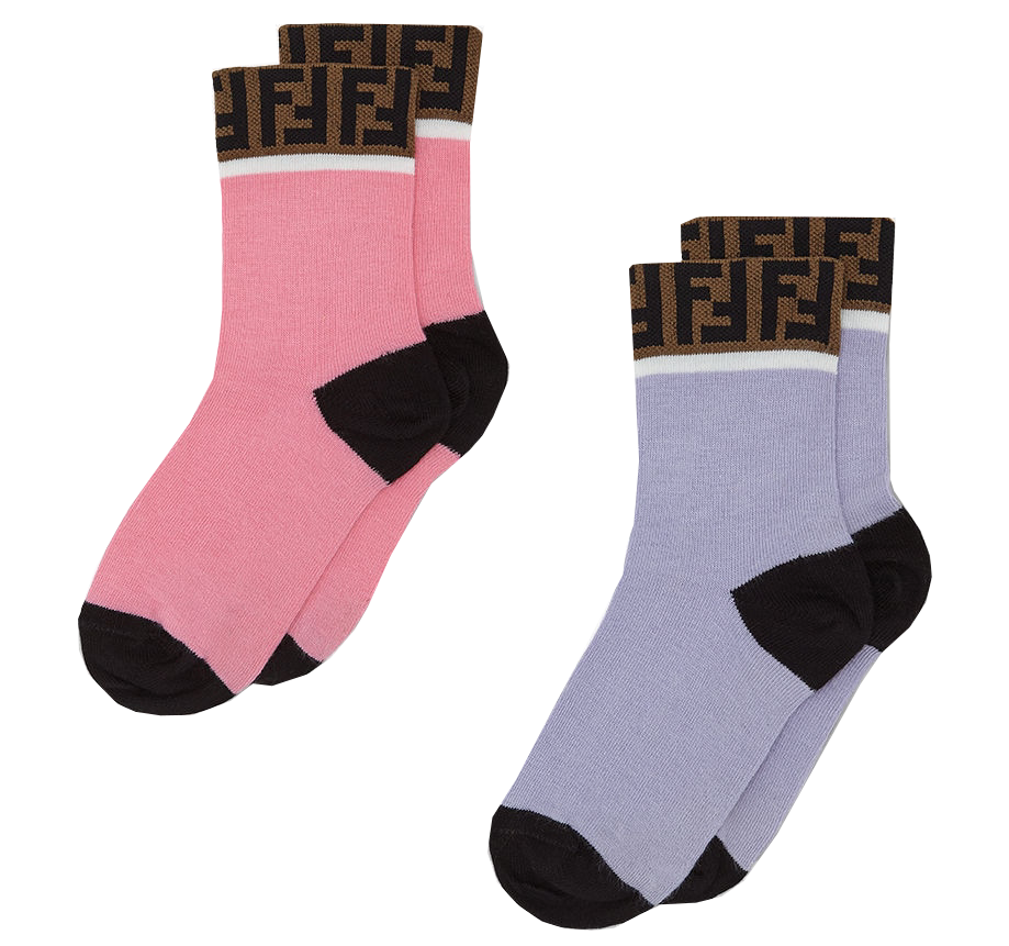 SOCKS WITH FF LOGO TRIM 2 PACK-LILAC AND PINK