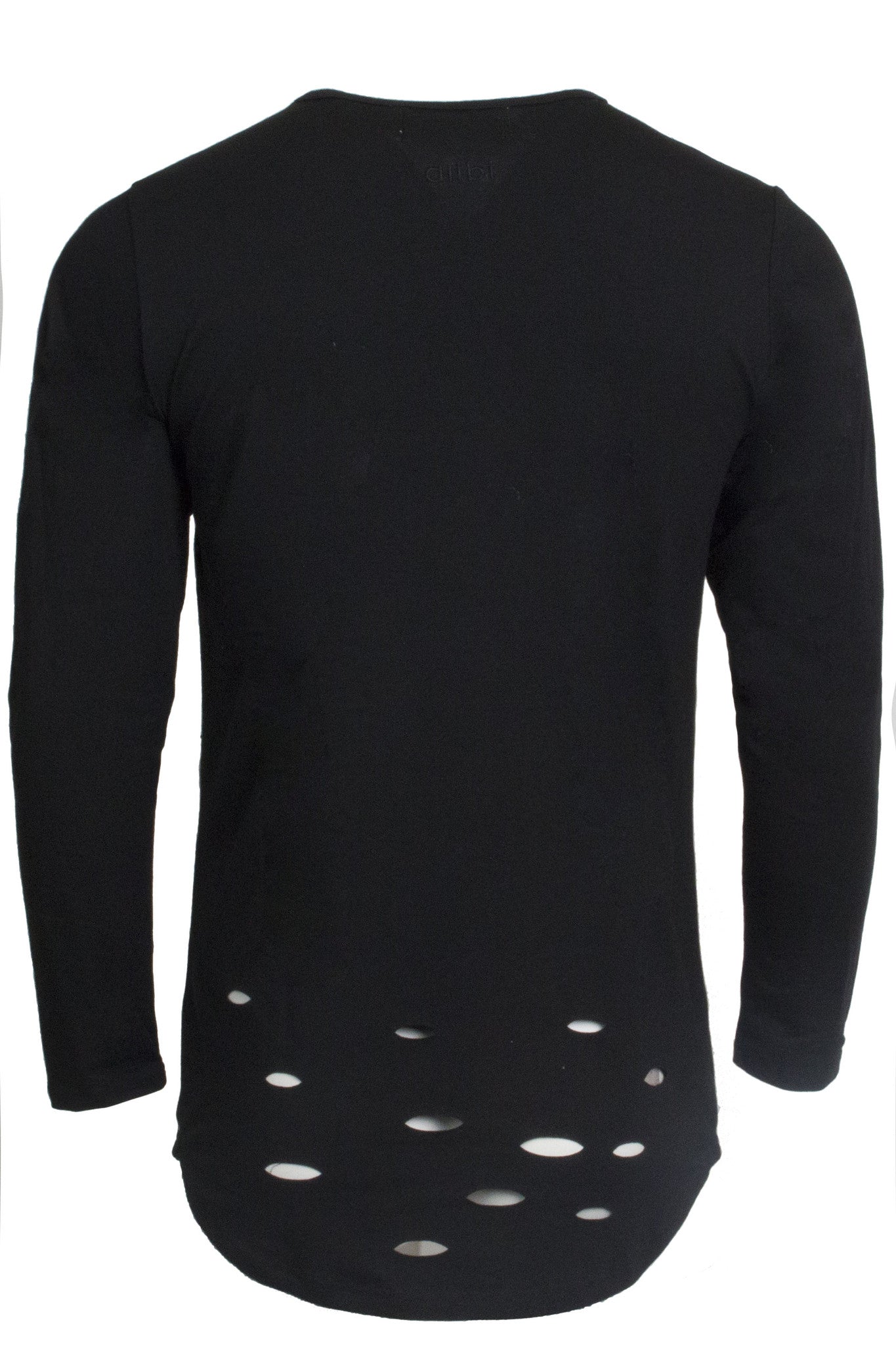 Kash Men's Long Sleeve Crewneck Distressed Top in black – view 2 of 2