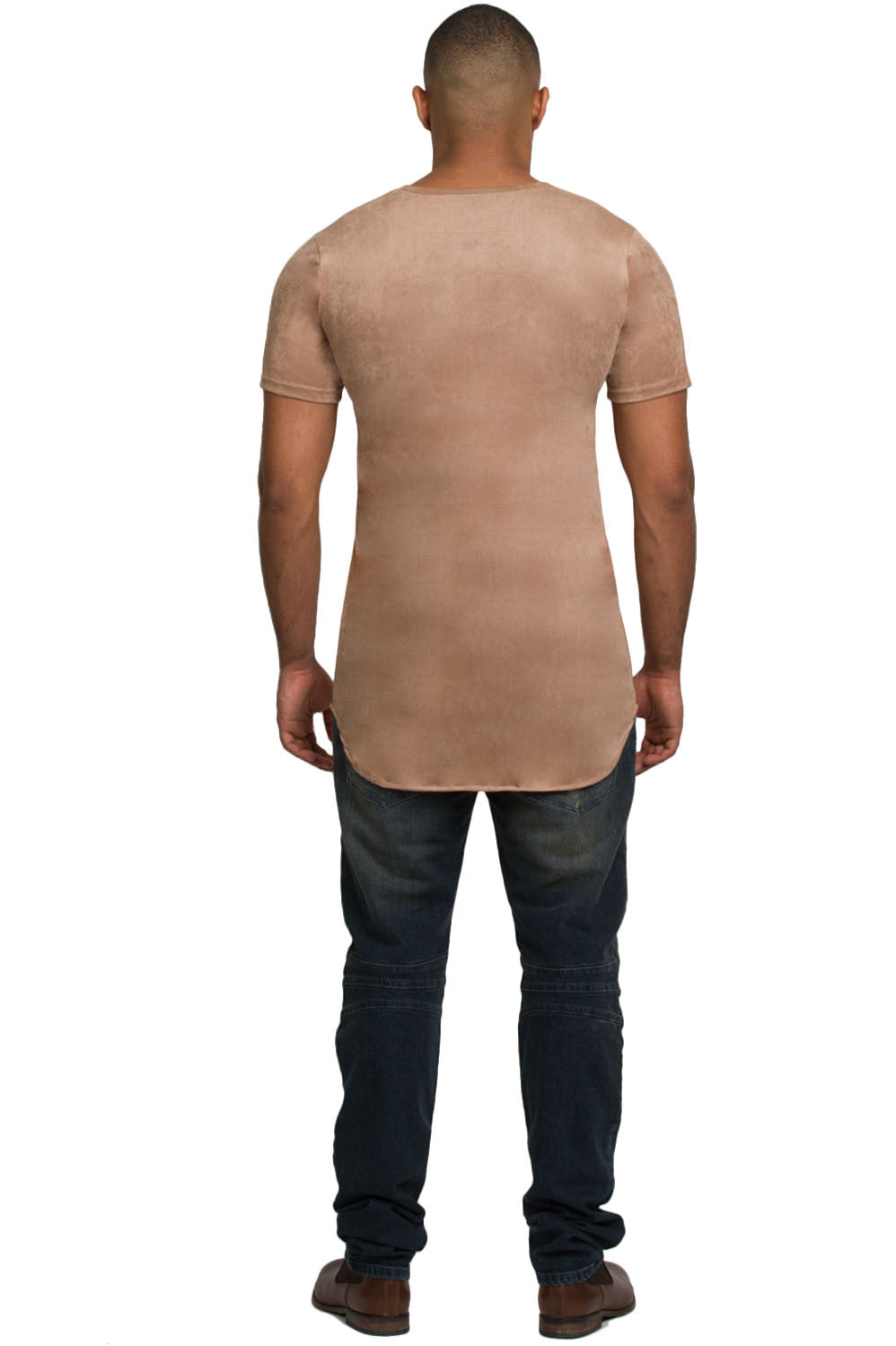 Kash Elongated Stretch Suede Tunic in leaf brown – view 6 of 6