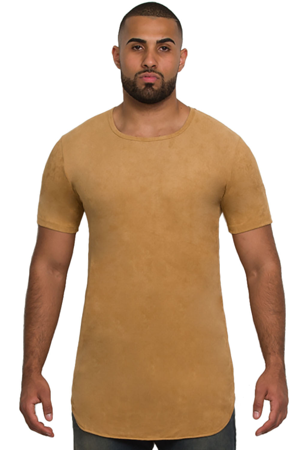 Elongated Stretch Suede Camel Tunic