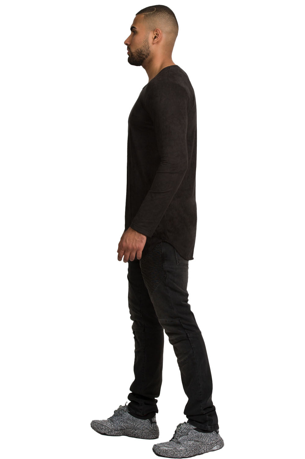 Kash Micro Suede Stretch Long Sleeve Tunic in black – view 4 of 7