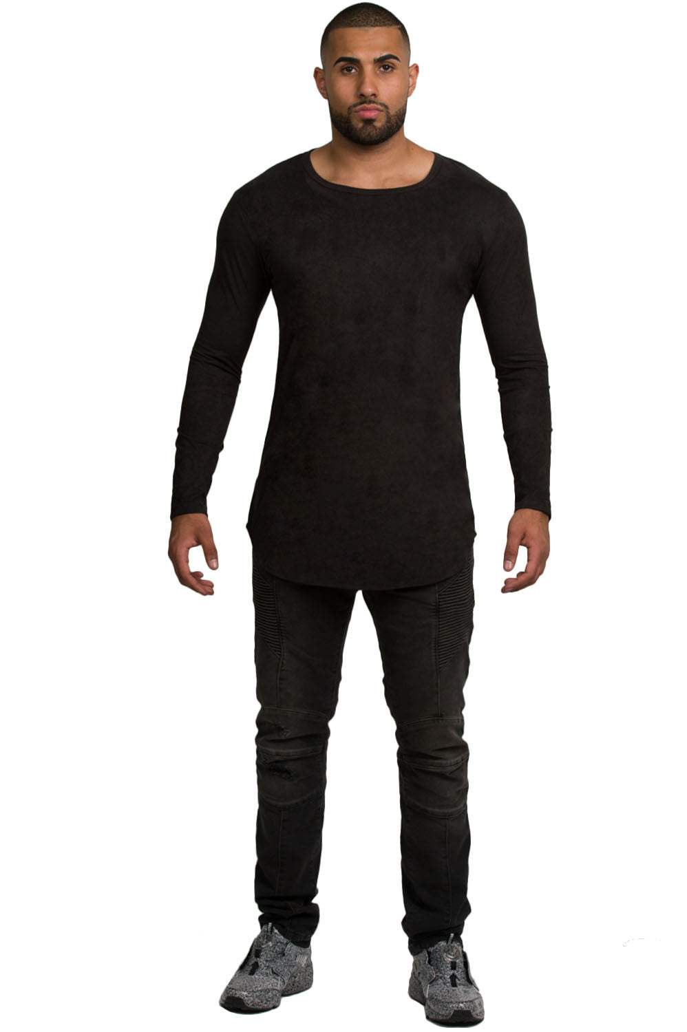Kash Micro Suede Stretch Long Sleeve Tunic in black – view 3 of 7