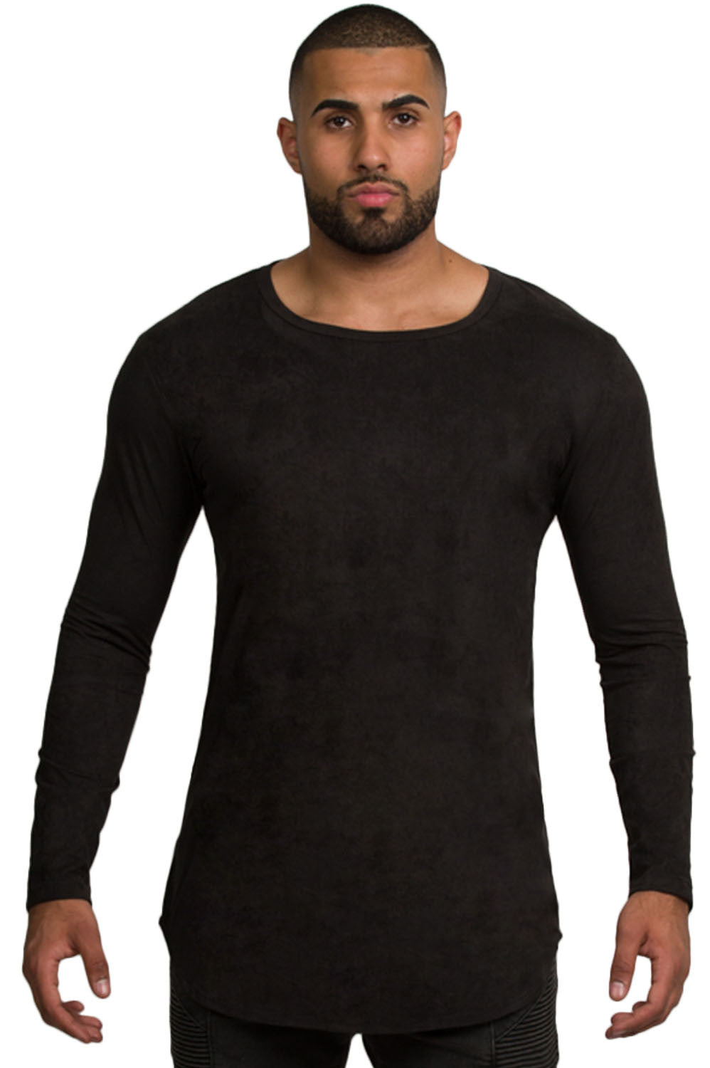 Kash Micro Suede Stretch Long Sleeve Tunic in black – view 1 of 7