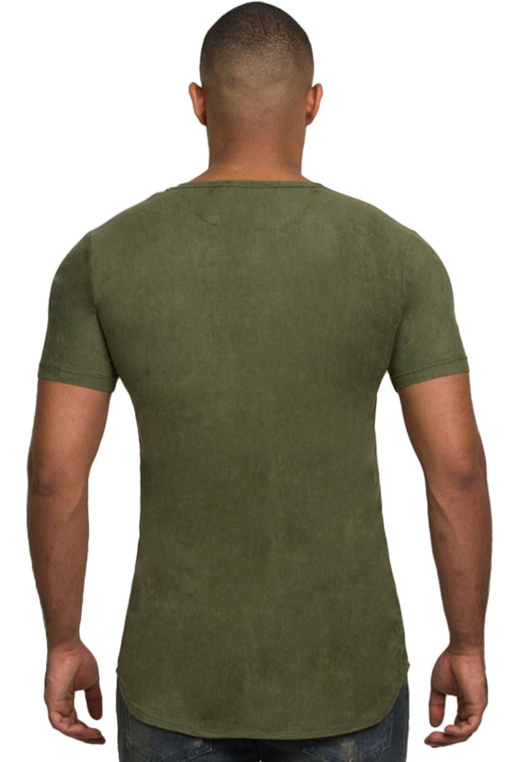 Kash Elongated Stretch Suede Tunic in olive green – view 4 of 7